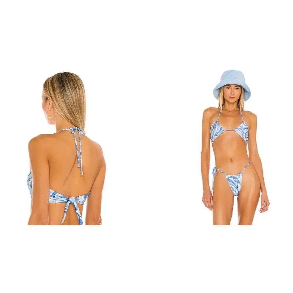 New‎ NWT Monica Hansen Beachwear Blue Abstract Print Bikini Top Small